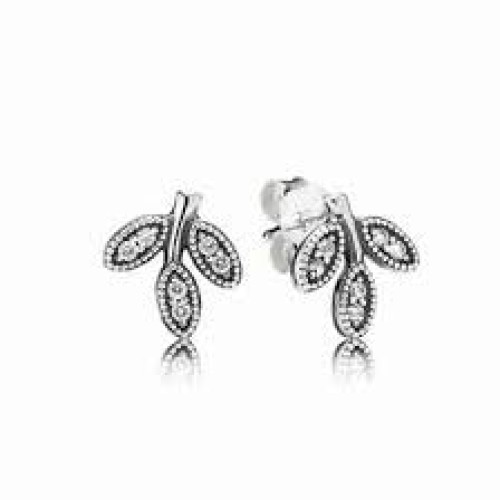 Br-53 Brincos Folhas Em Prata 925 E Zirconias Brancas